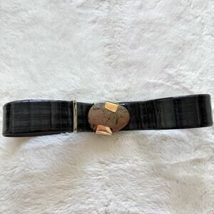 Gianfranco Ferre unisex black leather belt with stone size 80/95 Authentic